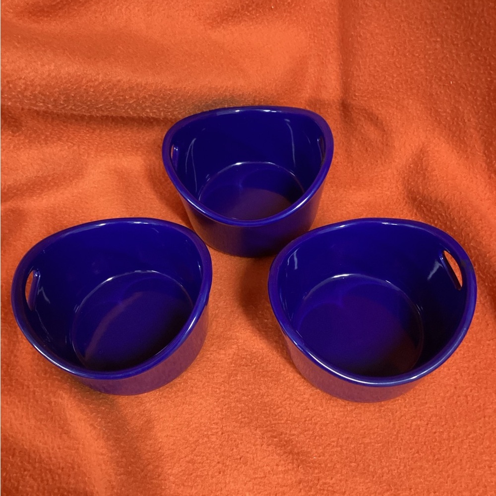 Set of Three Blue Ceramic Bowls